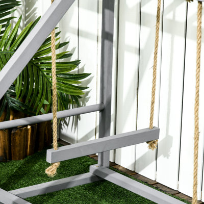 Gray Wooden Chicken Plaything With Swing And For 3 - 4 Birds Facilitates Chicken's Movement Presents Entertaining Play Choices Coop Accessory In Gray,
