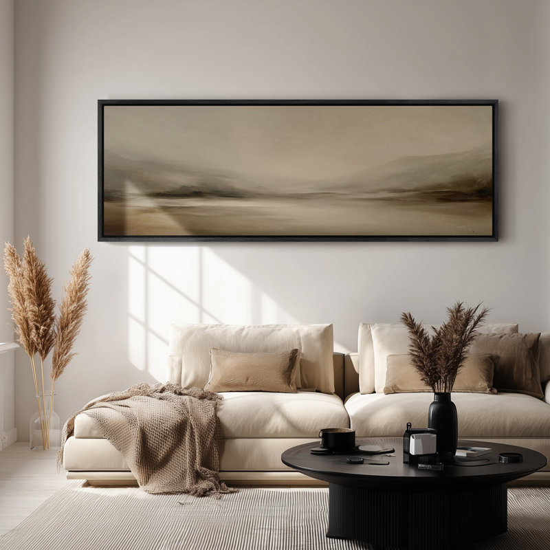 Art mural sur toile encadrée - Paysage minimaliste de la vallée brumeuse dans des tons de beige et de gris doux - 16 po x 24 po, 24 po x 36 po