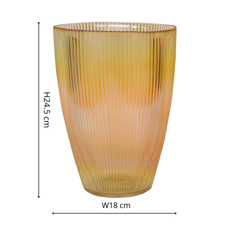 Ribbed Tall Glass Vase, Amber