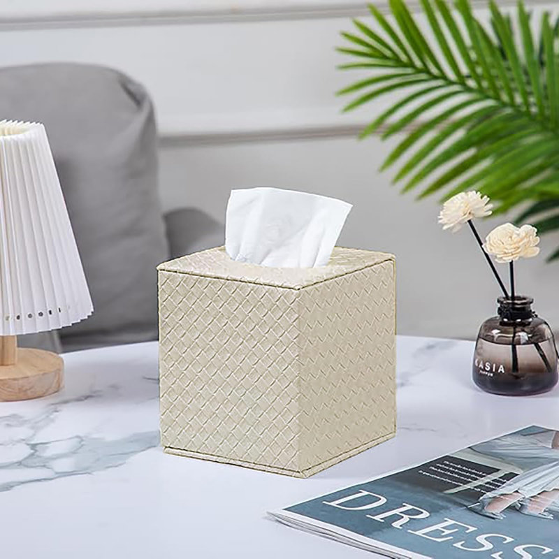 Square PU fabric Tissue Box Cover, Beige