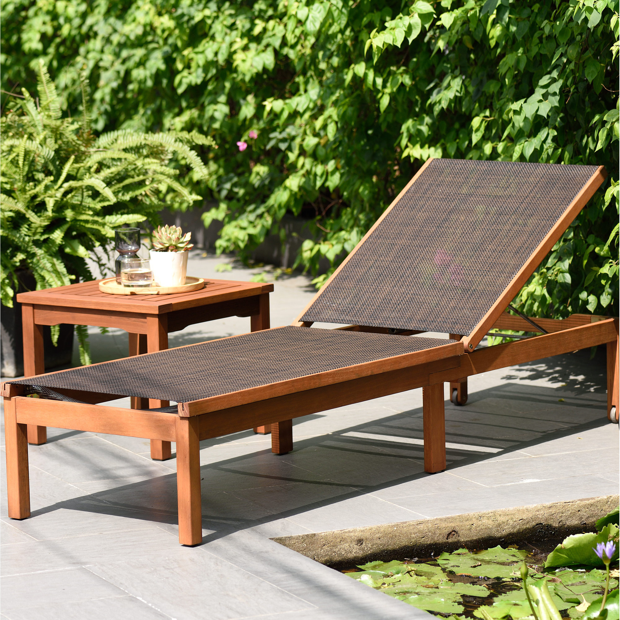 Rafael 23.4'' Outdoor Eucalyptus Chaise Lounge, Brown