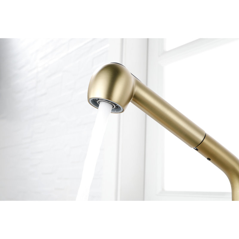 Single Handle Kitchen Faucet With Pull-Out In Brushed Gold - 360 Swivelable, Two Water Output Choices For Various Situations, Rust & Corrosion, Easy Temperature And Flow Regulation, Stainless Steel