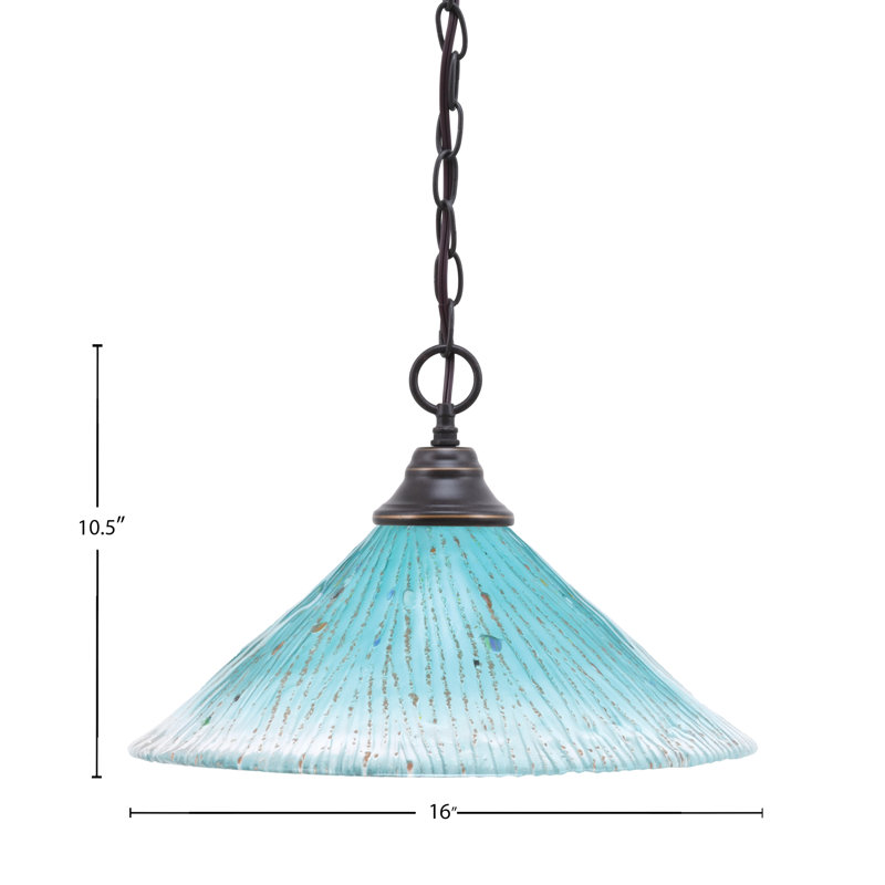 Chain Hung Pendant Shown With 16" Teal Crystal Glass, Dark Granite