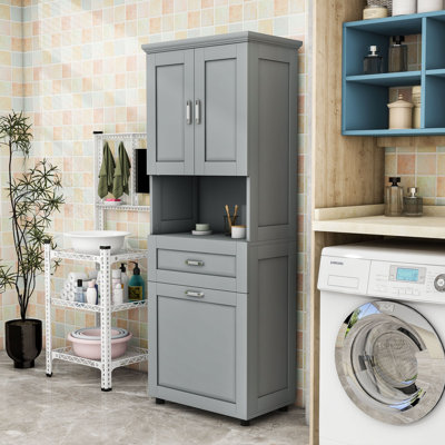 Tall Bathroom Cabinet with Tilt-Out Laundry Hamper and Storage Cabinet