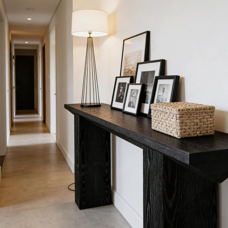 Triangular-Shaped Design Console Table, Modern Entryway Table With Broadened Top For Display And Storage
