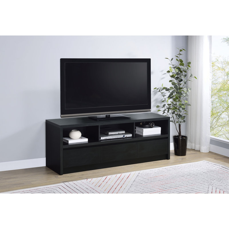 Rutland 3-Drawer TV Stand Media Console Black, 22"H x 59"L x 15.5"W