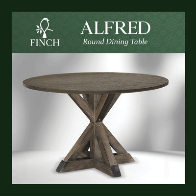 Finch Alfred Round Rustic Solid Wood Dining Table with X-Base, Seats 4