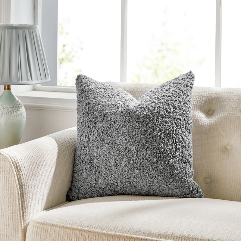 Coussin décoratif réversible FRENCH BOUCLE, Gris clair, Plumes, H 20 po x l 20 po