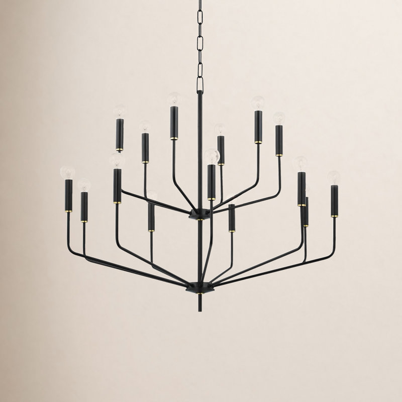 15 - Light Tiered Chandelier, Aged Brass/Soft Black