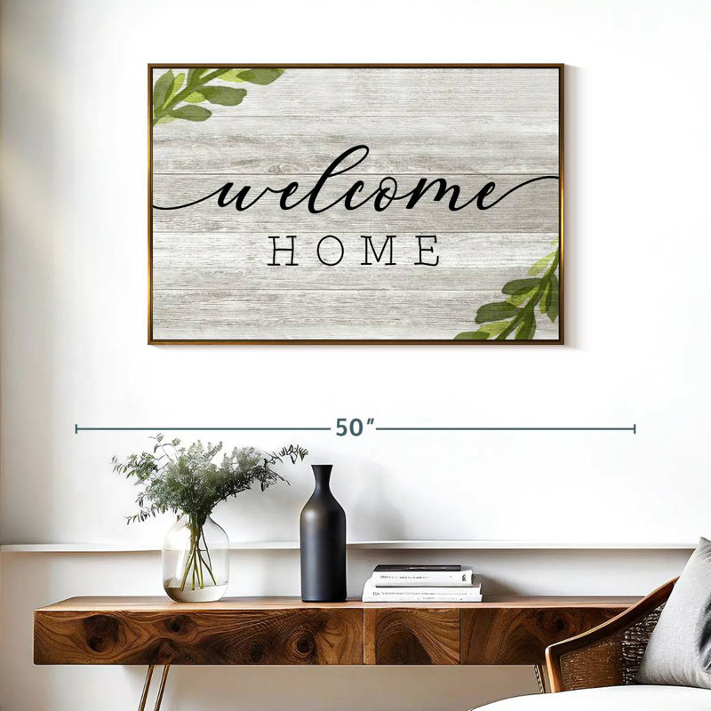 Rustic Welcome Home Wall Sign, Floating Frame Gold, 37" X 25"