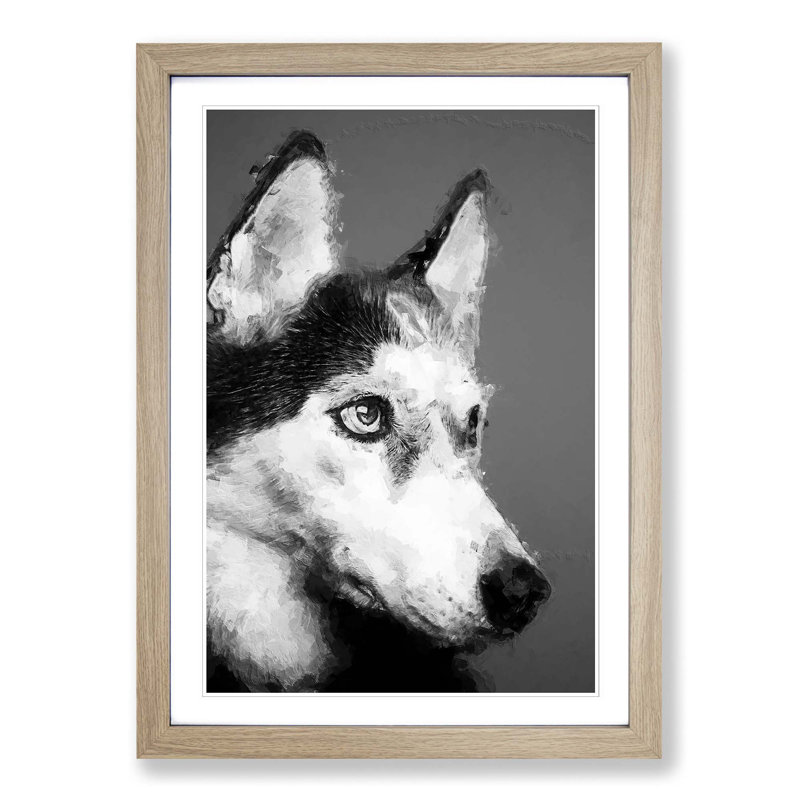Husky Dog in Abstract - Picture Frame Graphic Art Print, 91cm H x 60cm W x 2cm D, Oak