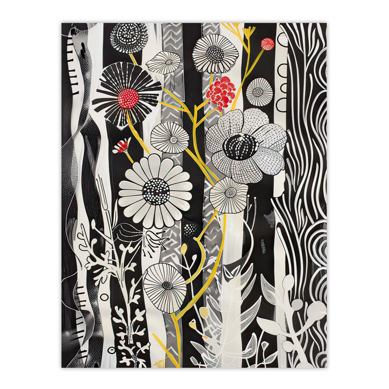 Black Stripes Abstract Wildflower Garden Wall Art Print