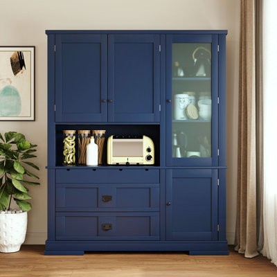 Buffet traditionnel autoportant avec huche, grande armoire de rangement avec tiroirs et tablettes réglables