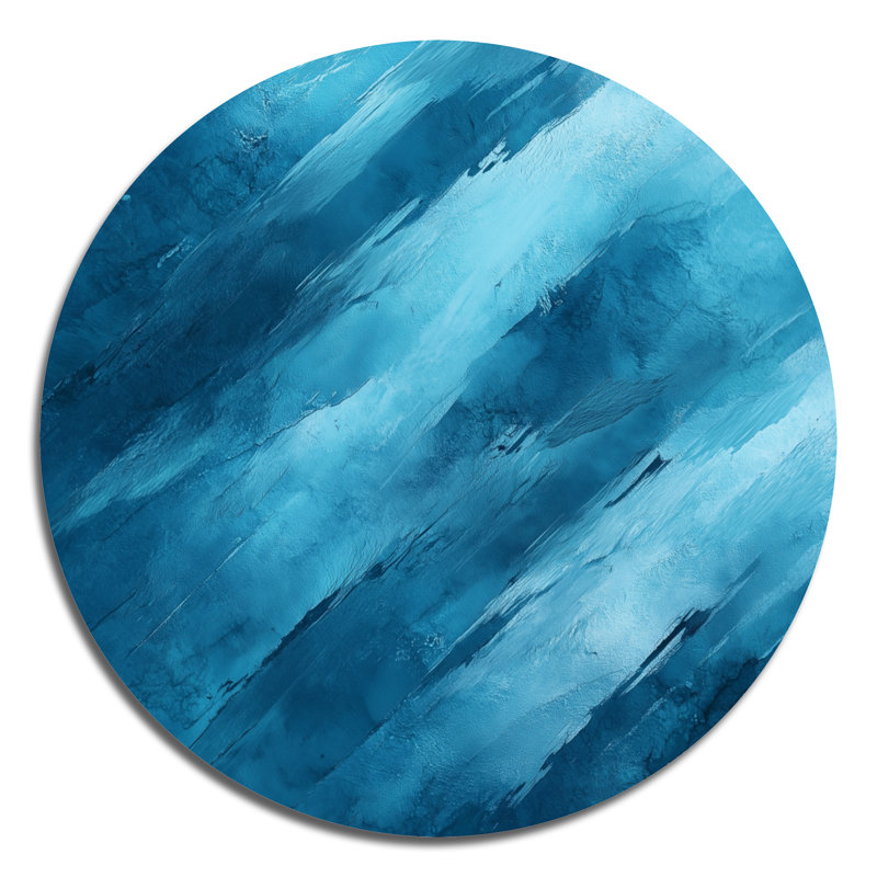 «Aqua Rhythm Layers», art mural rond en métal abstrait, L 16 po x H 16 po