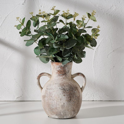 Rustic Ceramic Farmhouse Vase With Handles - Handmade Terracotta Flower Vase For Home Decor, Wedding, Living Room, Shelf, Table Centerpiece