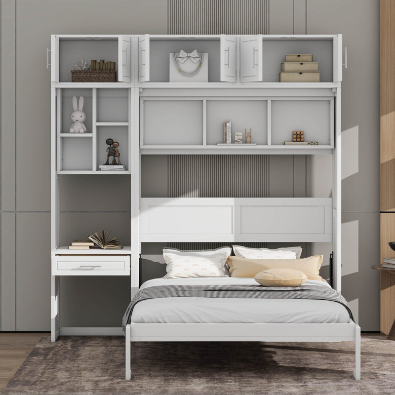 Armoire murale avec tablettes et tiroir Murphy, Double, Blanc