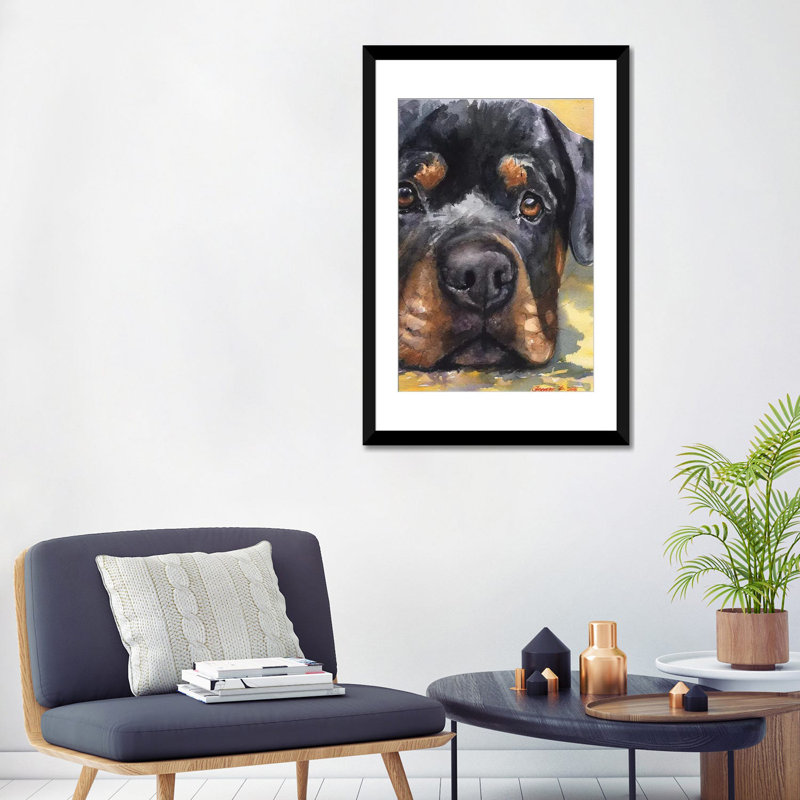 Rottweiler, reproduction sur toile, Papier d'art encadré noir, H 24 po x l 16 po x P 1 po, Blanc