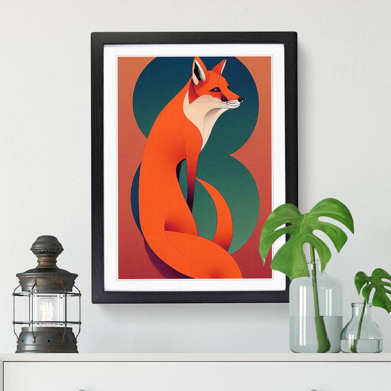 Fox Art Nouveau Framed Print, 34cm H x 25cm W x 2cm D, Oak Framed