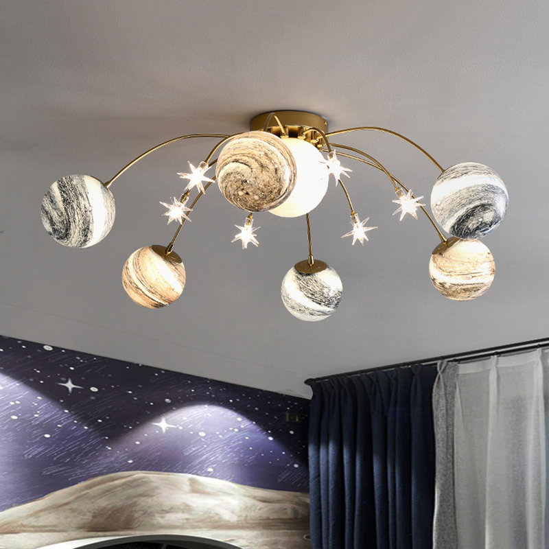 Plafonniers modernes Modern, plafonnier encastré en forme d'étoile avec abat-jour en verre Everly Quinn Star, lustre spoutnik pour chambre d'enfant 13 lumières