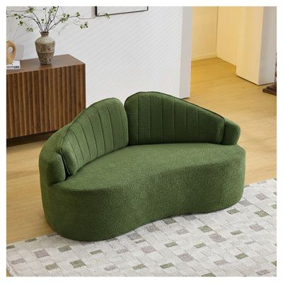 Canapé courbé vert en chenille avec mousse et support à ressorts