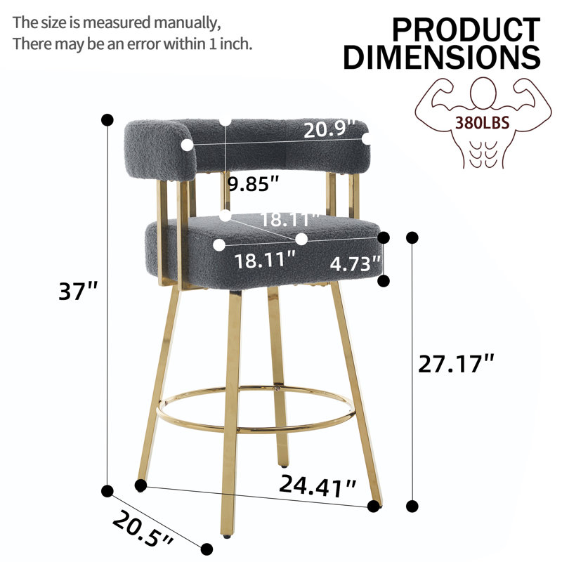 Tabouret de comptoir rembourré (ensemble de 2), Gris