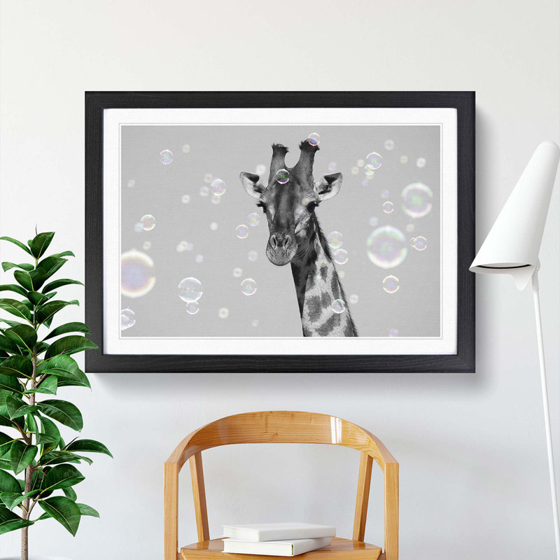 Giraffe Through the Bubbles - Picture Frame Graphic Art Print, Black Framed, 48cm H x 65cm W x 2cm D