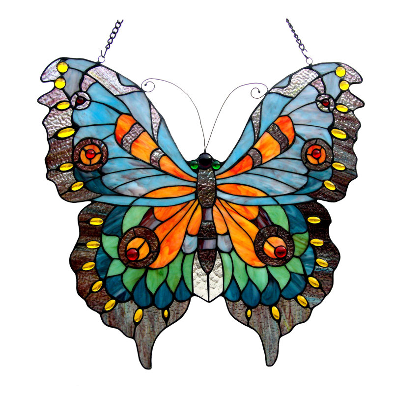  Mariposa Tiffany-Glass Butterfly Window Panel 21x20"