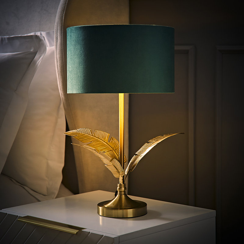 Waynetown Metal Table Lamp, Velvet, Green