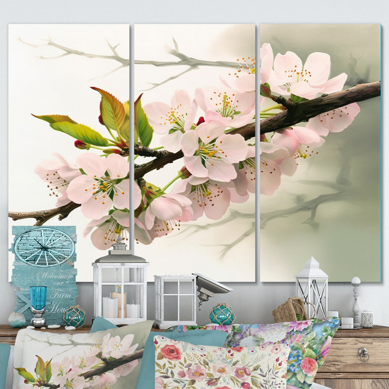 «Cherry Blossoms I» sur toile, 3 pièces, H 32 po x l 48 po x P 1 po