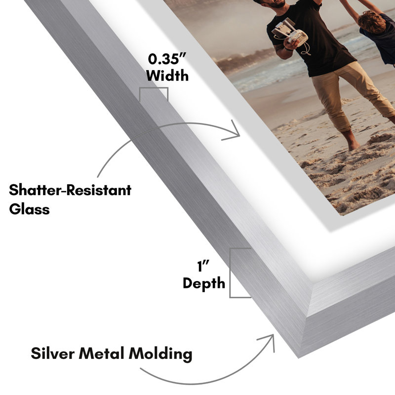 Wakas Sleek Aluminum Floating Picture Frame, Silver, 5" x 7"