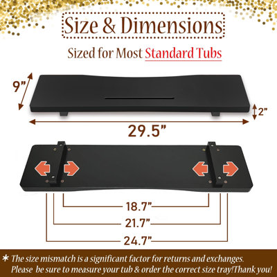 Plateau de baignoire avec pieds réglables, accessoires de plateau de bain minimalistes pour baignoires standards et murales