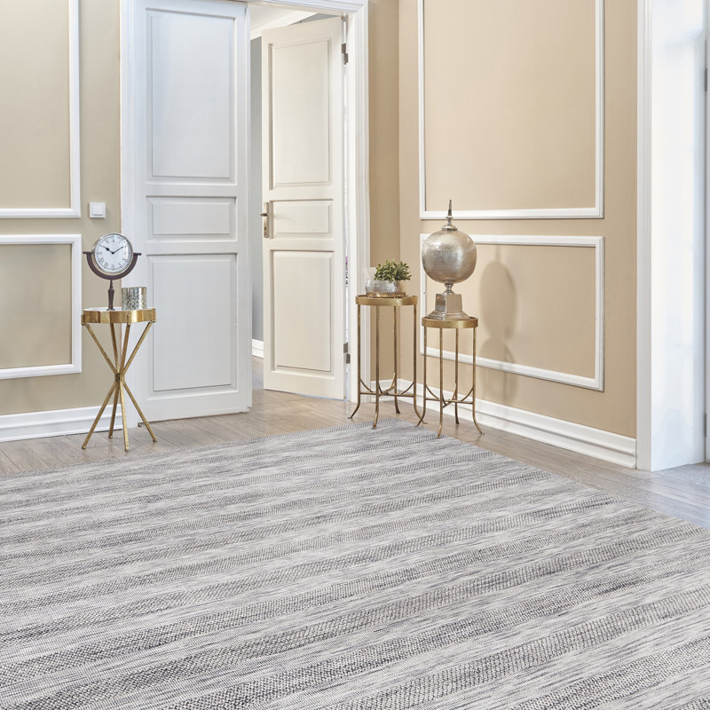 Recker Striped Area Rug in Gray/Beige, Rectangle 5'6" x 8'6"
