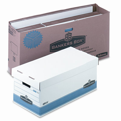 FastFold Stor/File Lift Lid Box, Letter, 12" x 24" x 10", White/Blue 12/Ctn