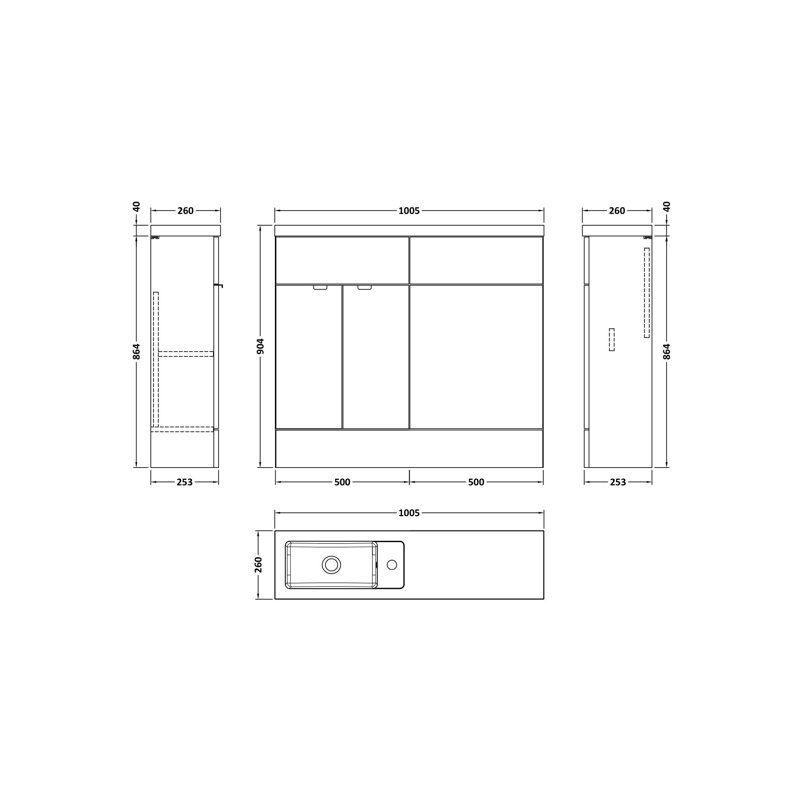 Hudson Reed Fusion 1000mm Pebble Grey 2 Door Floor Standing Compact Vanity With WC Unit, 100.3cm W
