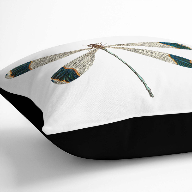 Blue-Tipped Dragonfly Square Throw Cushion, Black, 40cm H x 40cm W x 15cm D