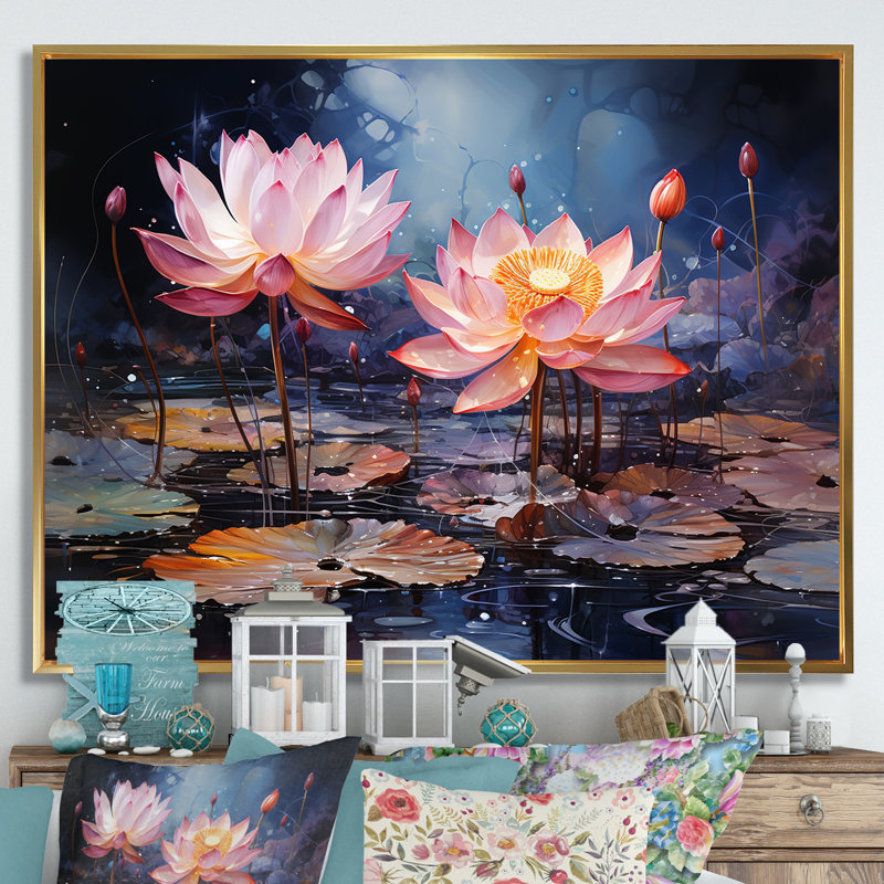 «Enchanted Lotus Waters», reproduction sur toile, H 24 po x l 32 po x P 1 po, Cadre flottant doré