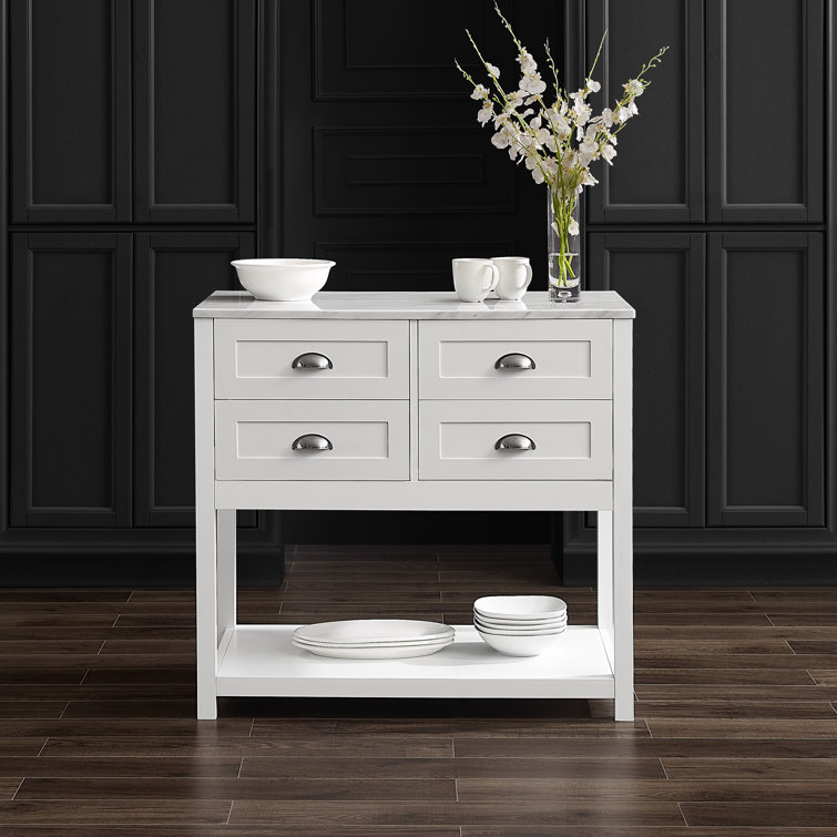 Jamillah 36'' Wide Rolling Kitchen Island with Faux Marble Top