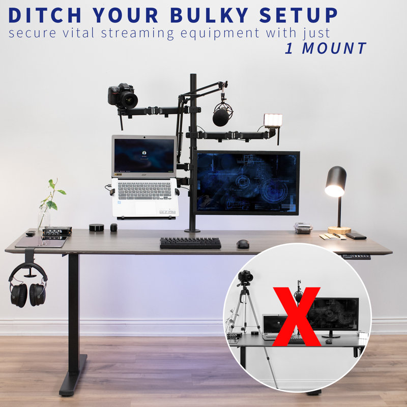 Black All-In-One Livestream Desk Mount with Dual Monitor Arms