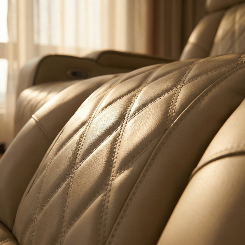 Canapé inclinable électrique en cuir Beige