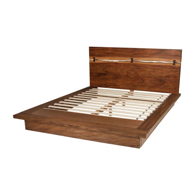 Lit plateforme Ahtsham en noyer fumé et grain de café, Grand