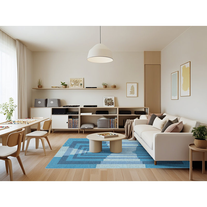 Tapis géométrique bleu, Rectangle 7 pi x 9 pi