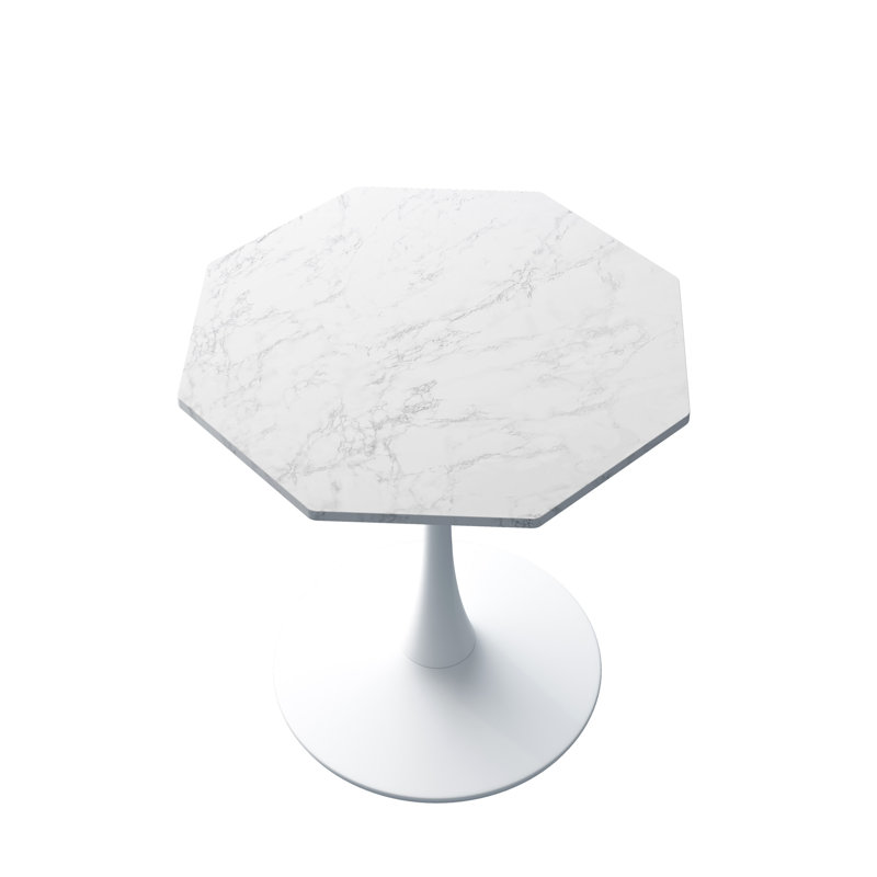 Sophisticated Octagonal Coffee Table With Sturdy Base For Various Rooms, White Marble