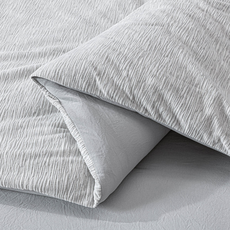 Full Gray Embossed Velvet Reversible Comforter Set