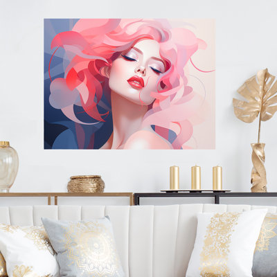 «Rose and Blue Fashion Floral Portrait III», art mural mode en métal MT133307