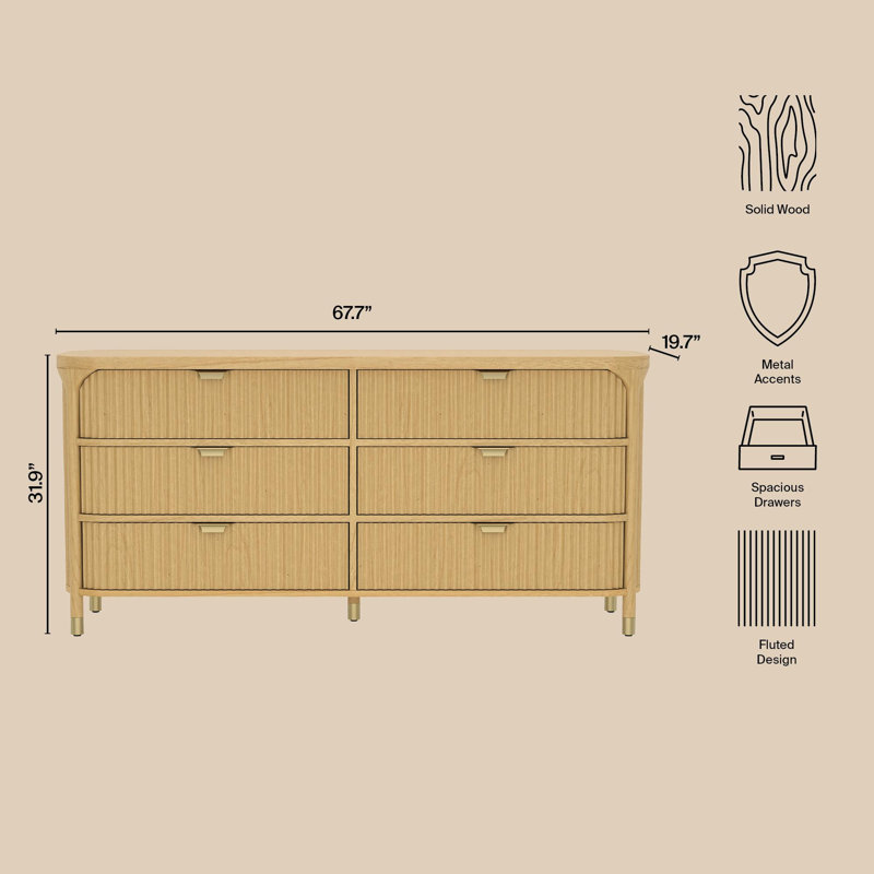 Commode double contemporaine 6 tiroirs Parkwood, Naturel