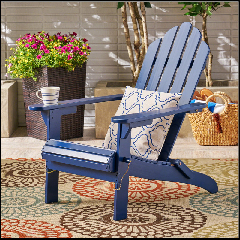 Foldable Adirondack Chair – Acacia Wood, Outdoor, Classic Slat Design, Space-Saving And Durable, Blue