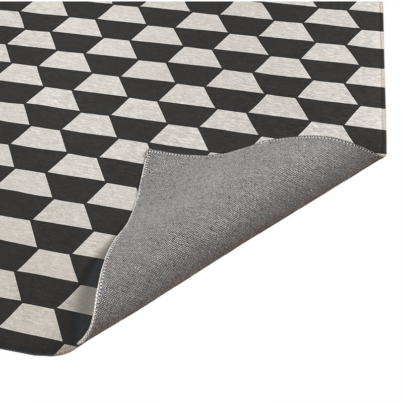 Hex Lightweight Non-Slip Kitchen Mat, Rectangle 5' x 7', Ivory/Charcoal