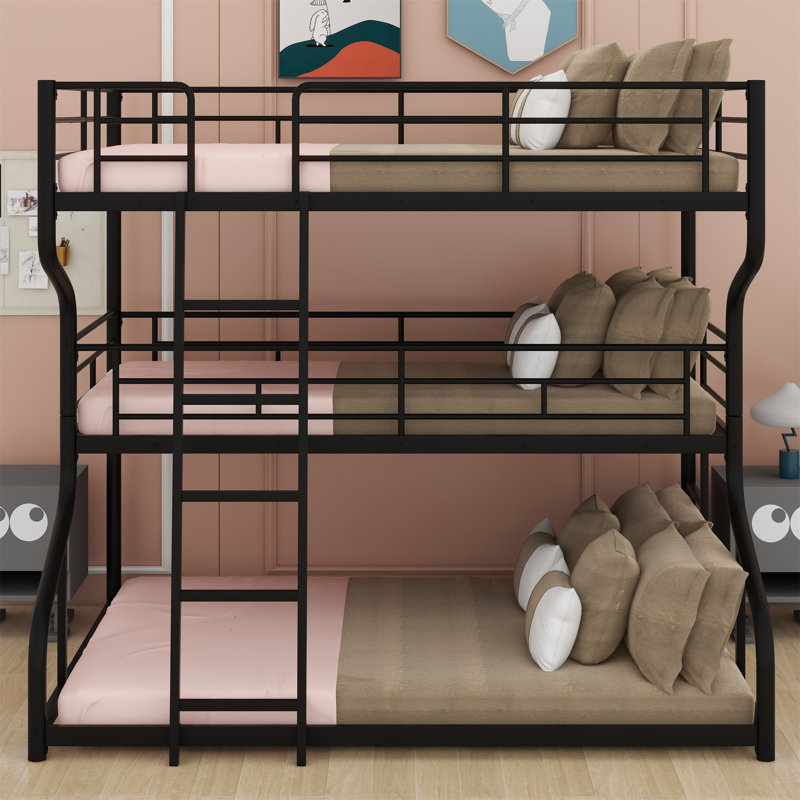 Triple Bunk Bed With Long And Short Ladder, Black