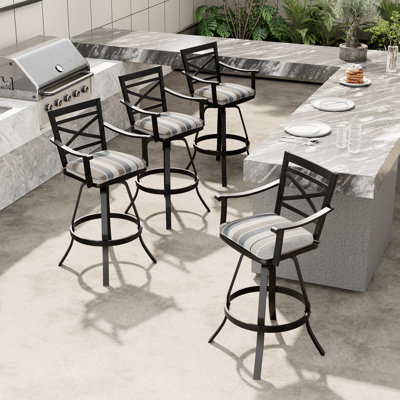 Tabouret de bar d'extérieur en aluminium 30 po avec coussin Sunbrella