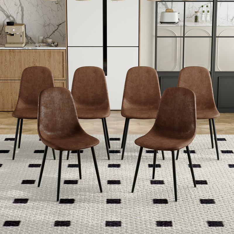 Ensemble de 6 chaises de salle à manger rembourrées en tissu sans accoudoirs avec pieds en métal pour la cuisine, la salle à manger et le salon